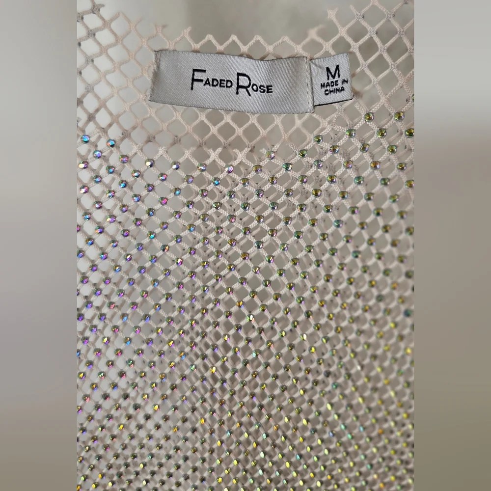 Faded Rose Mesh And Rhinestone Cream Tank Top - Size Medium - Picture 11 of 16